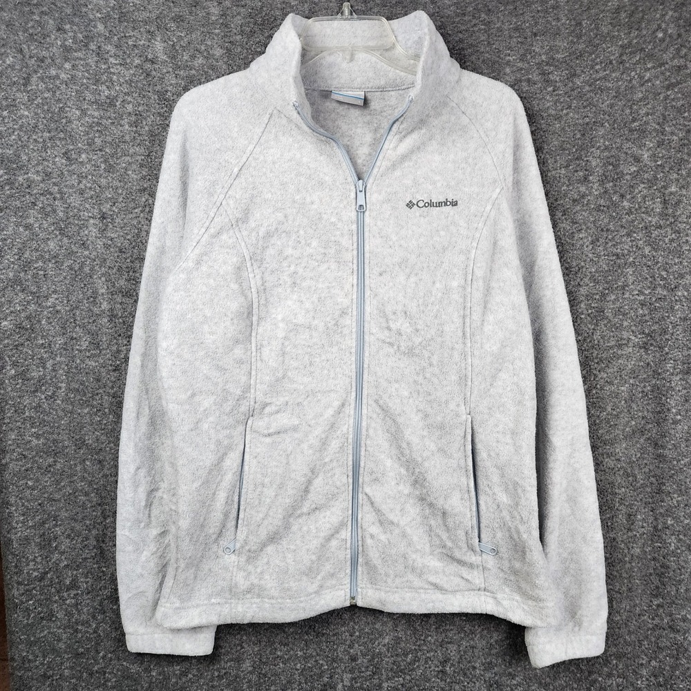 Columbia Fleece Jacket Womens L Light Gray Full Zip Mock‎ Neck Heathered Pockets